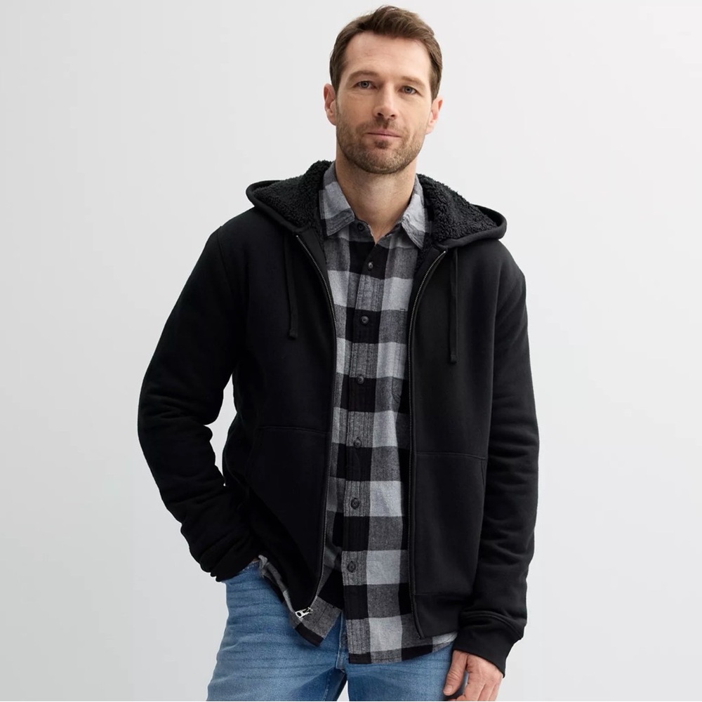 NWOT Sonoma Black Men's Hoodie w/ Sherpa Lining